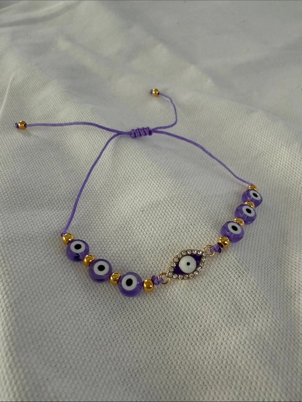 Evil Eye Bracelet Purple Beaded Adjustable Handmade Bracelet